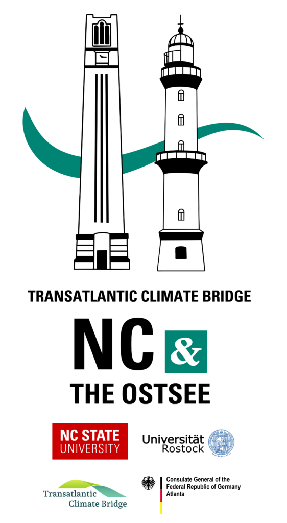 Logo for the Transatlantic Climate Bridge project, including outline of belltower and lighthouse