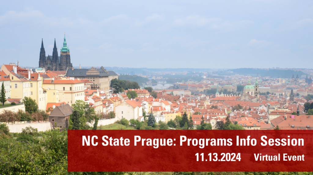 A skyline image of Prague with the words "Info Session" in a graphic