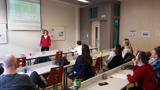 An image of faculty leading a discussion during Fulbright Week.