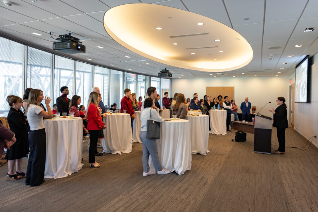 Vice Provost Amy Conger gives opening remarks at the reception. 