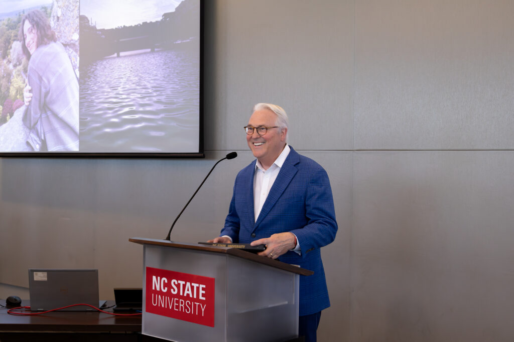 Chancellor Randy Woodson gives his remarks at the Chancellor's Study Abroad Scholarship reception. 