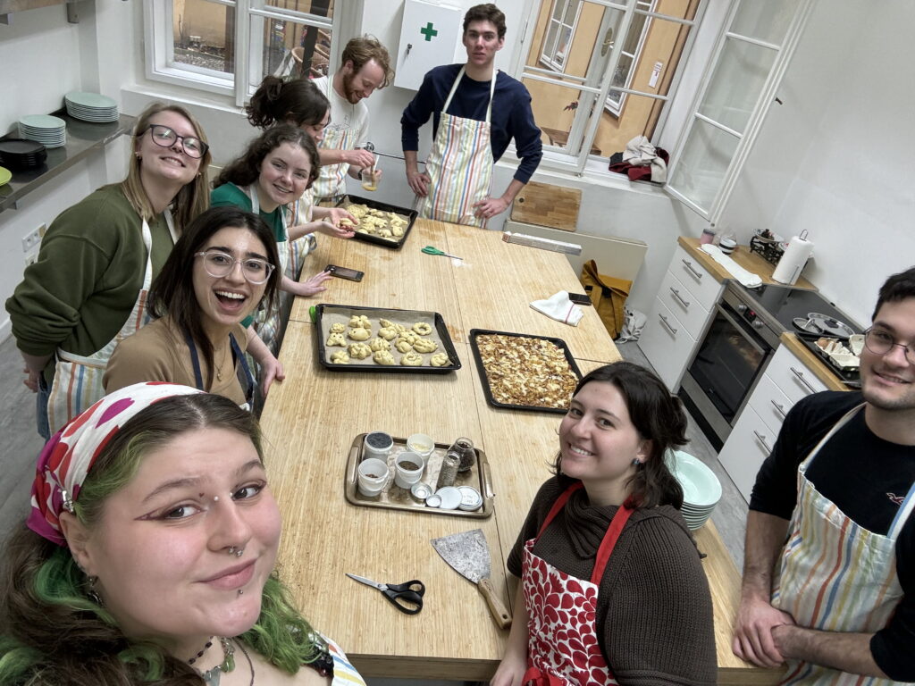 Jade Mills in a cooking class with friends at the NC State European Center in Prague