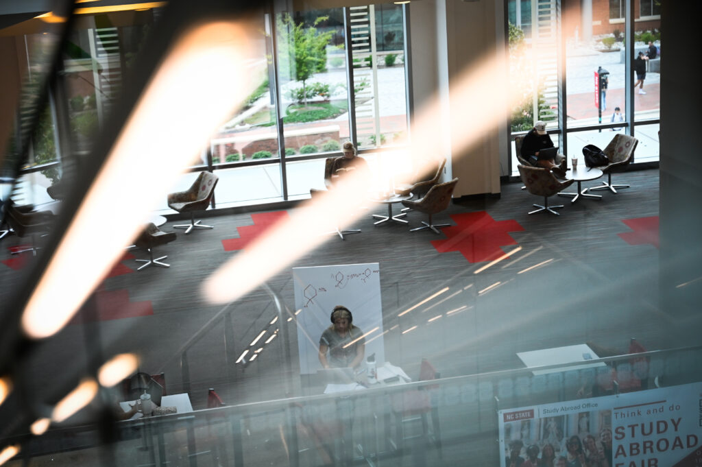 Students make their way through, and study in the Talley Student Union. 
