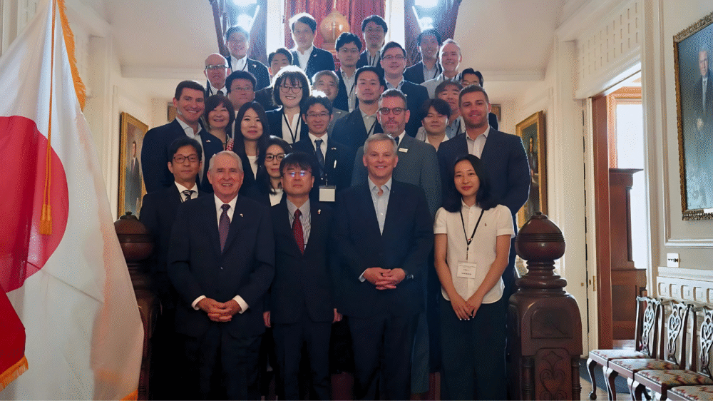 Japanese delegates pose with leaders in NC