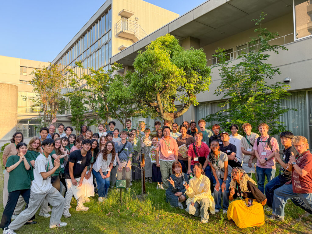 Students visit the Dogwood tree that commemorates the 40-year partnership between NC State and Nagoya University.