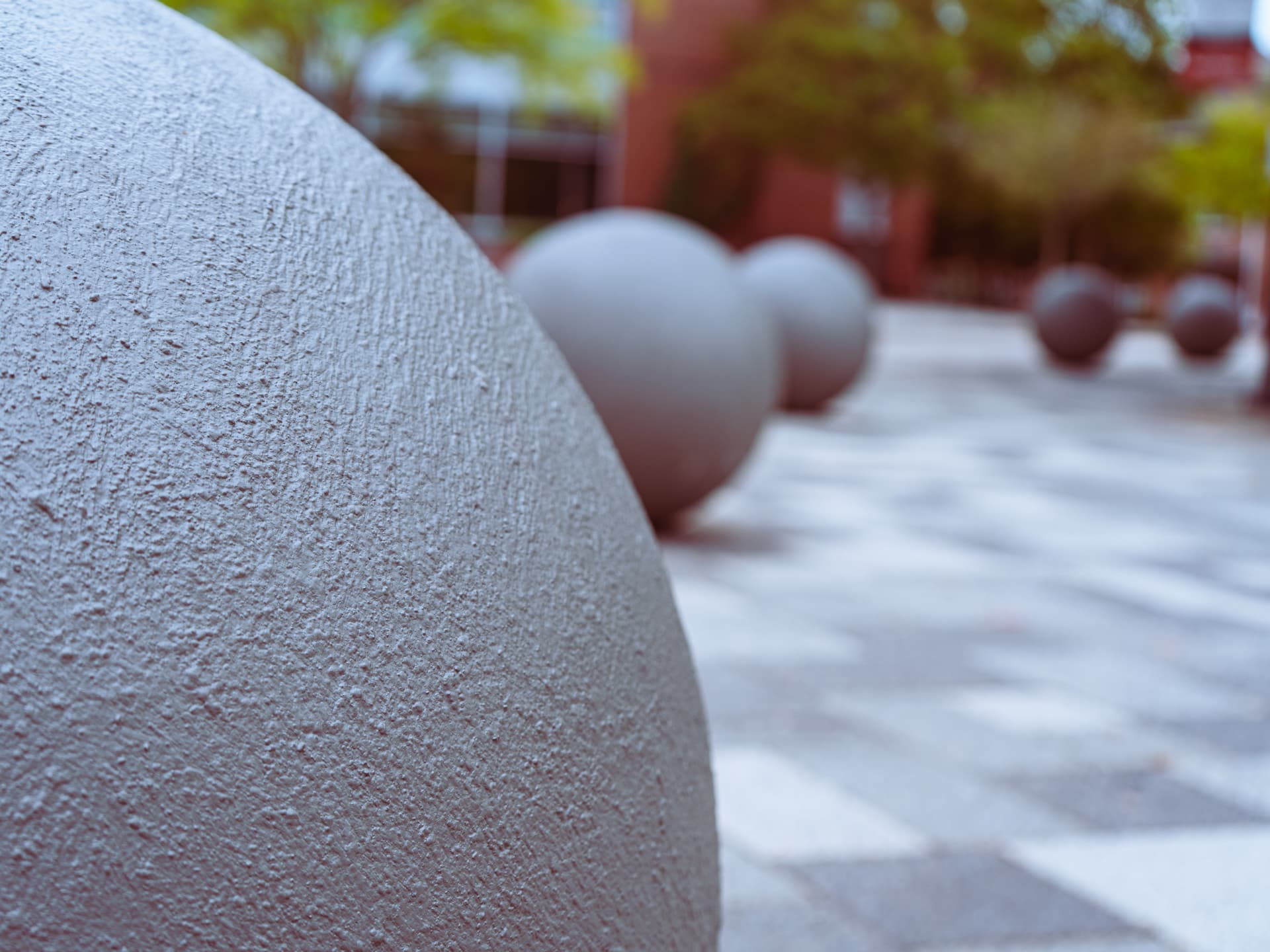 Orb sculptures on campus.