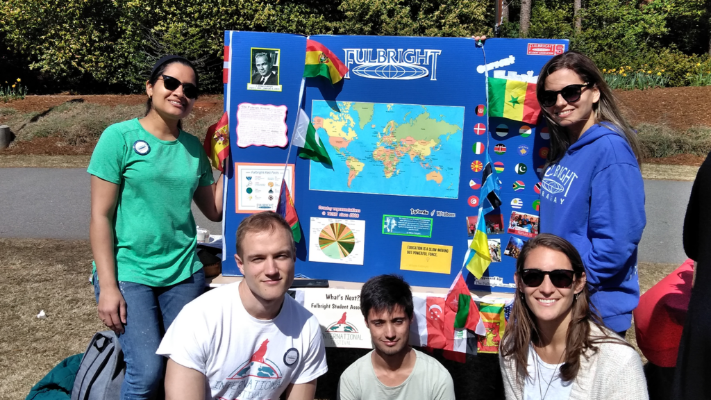 A group of students representing the Fulbright Program at the International Festival in 2018.
