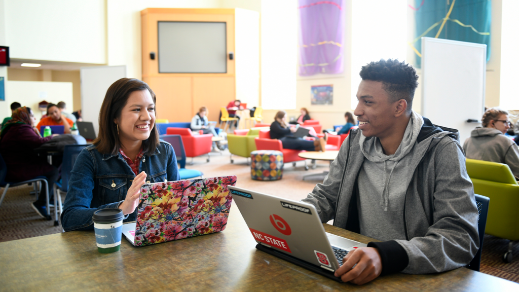 Students collaborate in Riddick Hall.