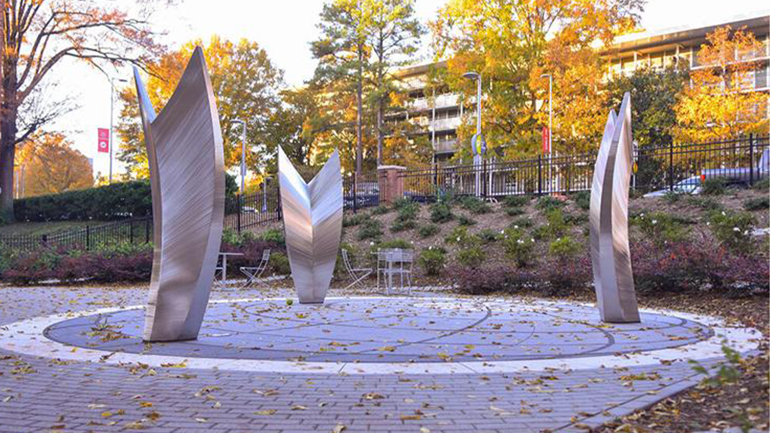Global Courtyard (metal structures) in the fall.