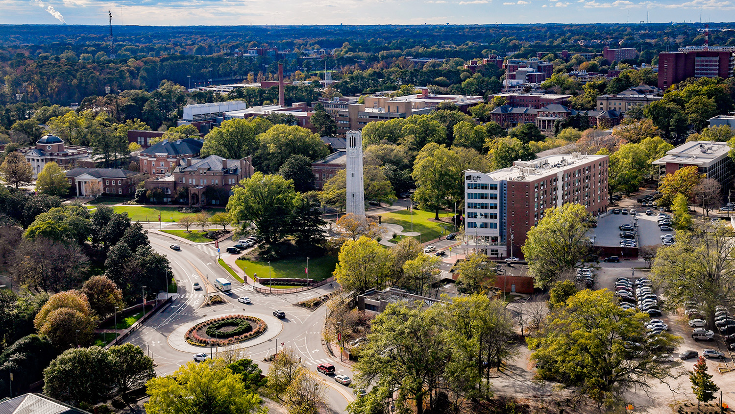 aerial view of NC State's campus